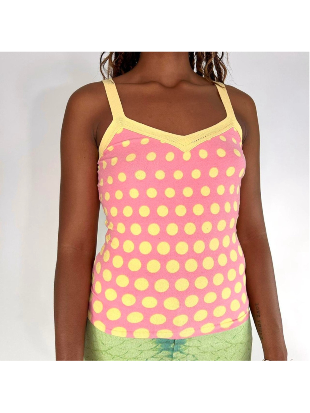 vintage Blumarine pink and yellow polka dot tank top